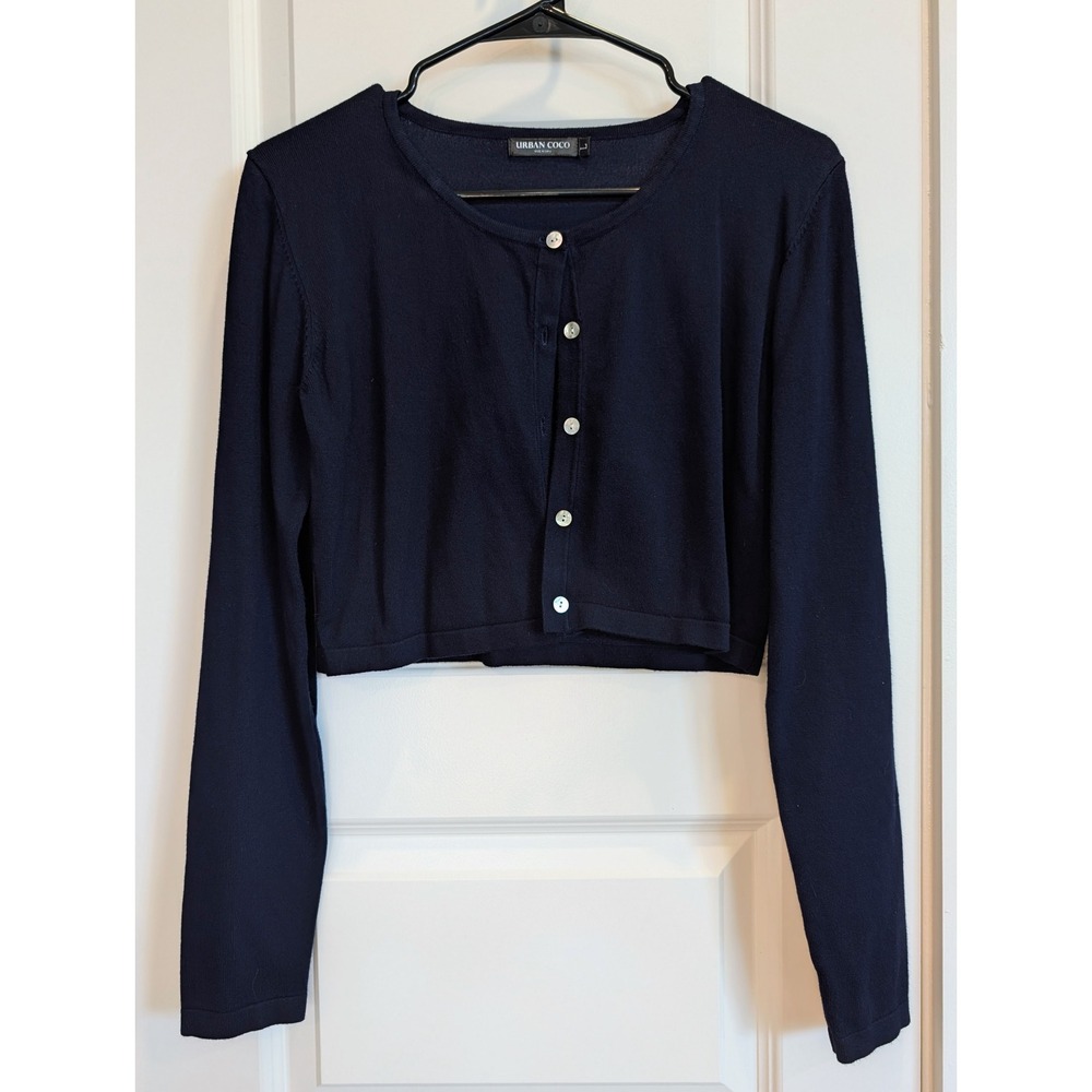 Urban Coco Cropped Navy Button Cardigan